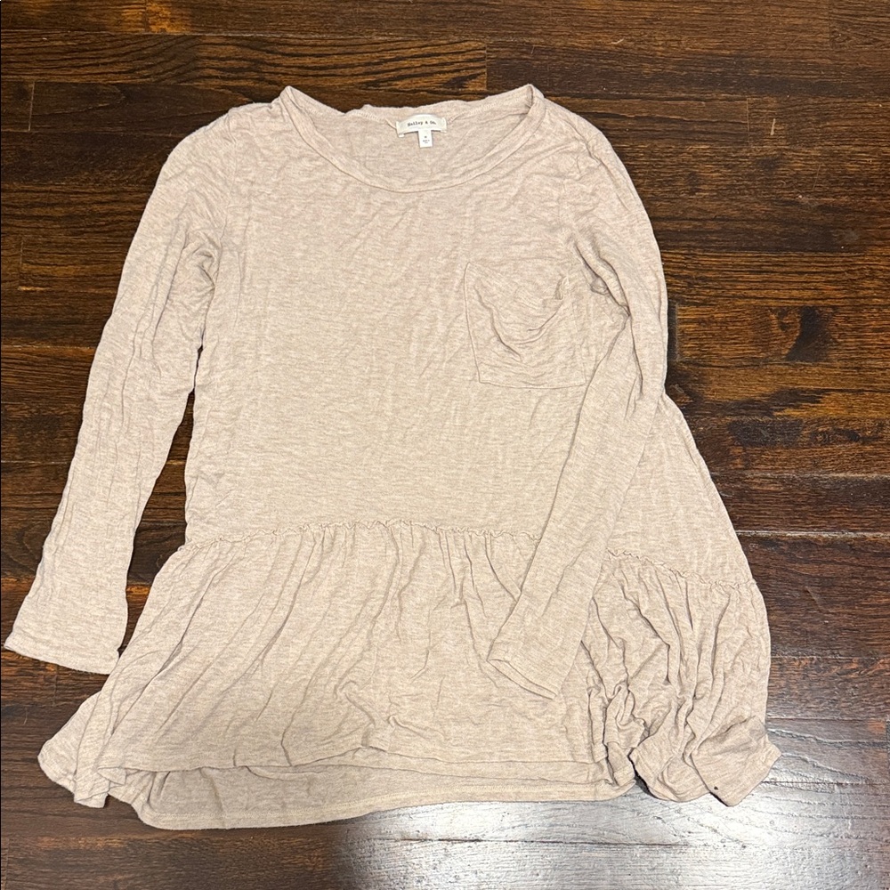 Hailey &Co. Beige Long Sleeve Peplum Top